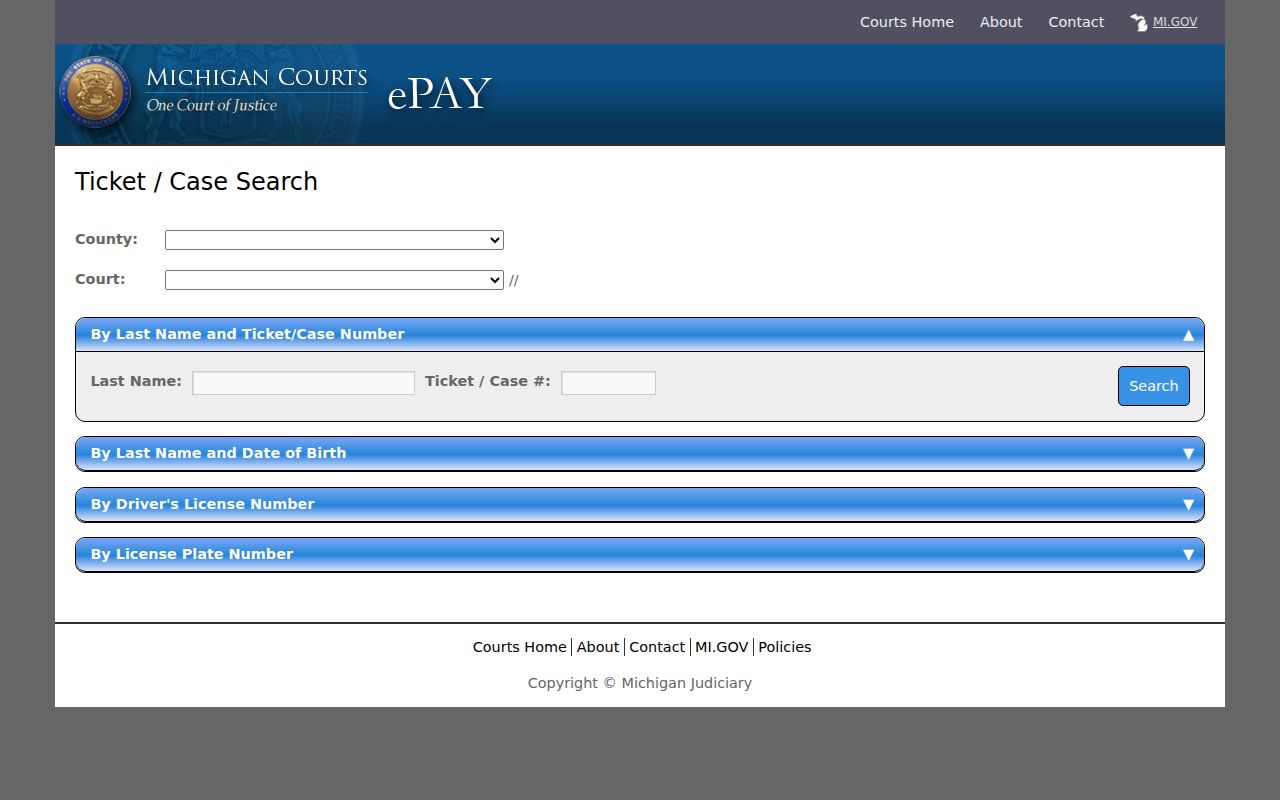 Isabella County traffic warrants: official Michigan ticket search interface with county and court selectors