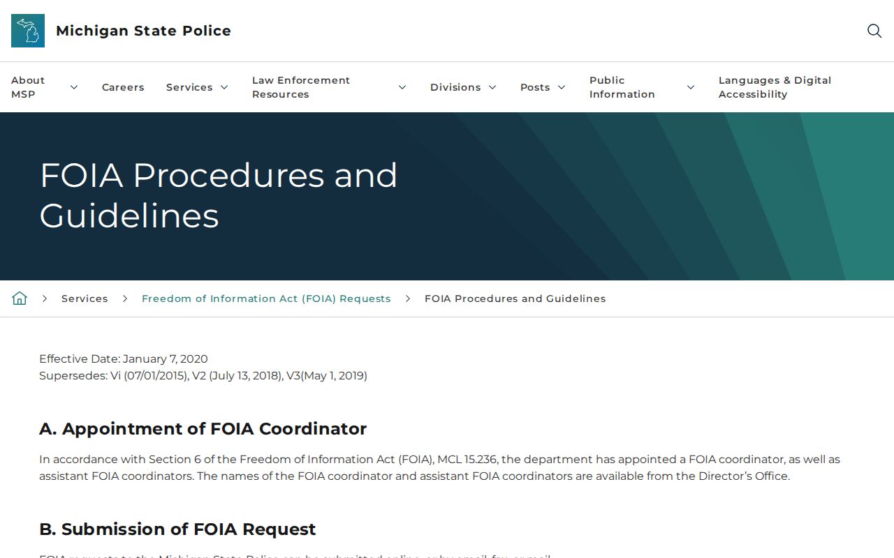 Isabella County traffic warrants: Michigan State Police public records request procedures page