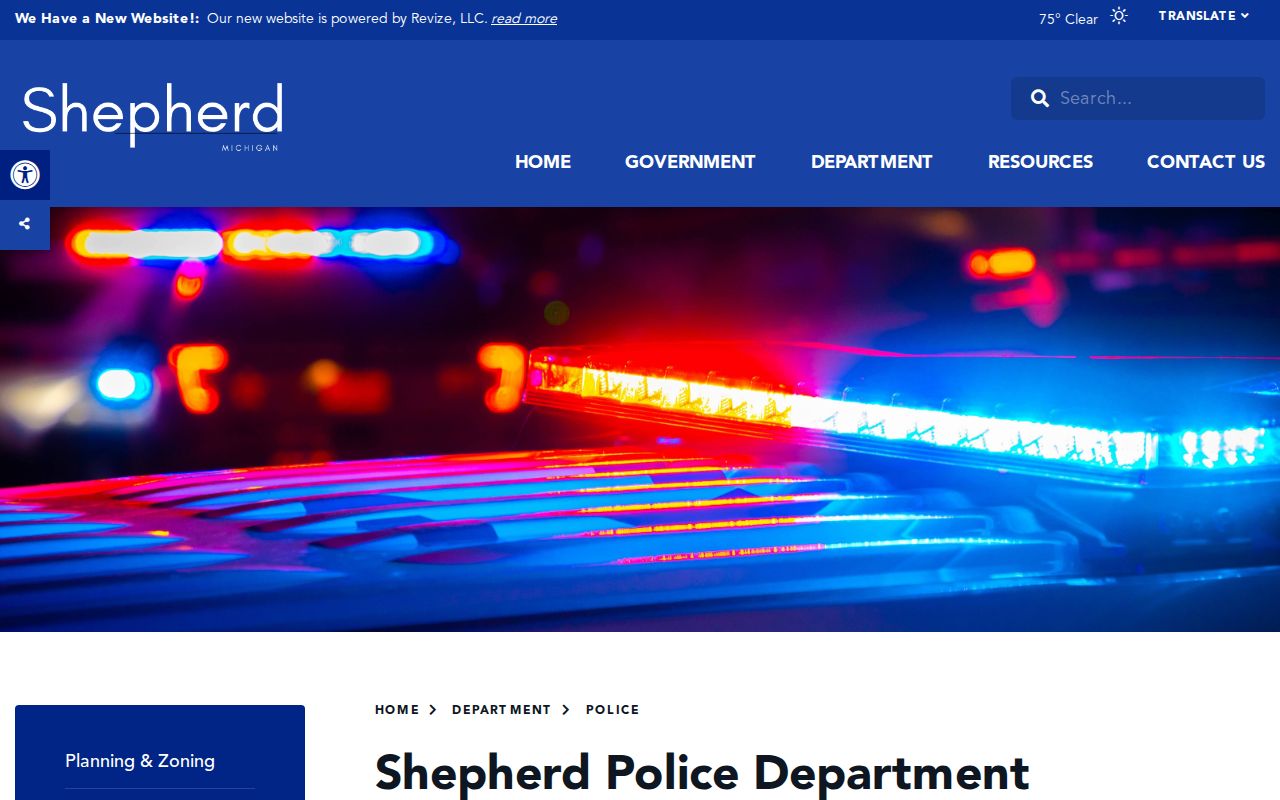 Shepherd warrant records: village police department page with contact details and citation routing
