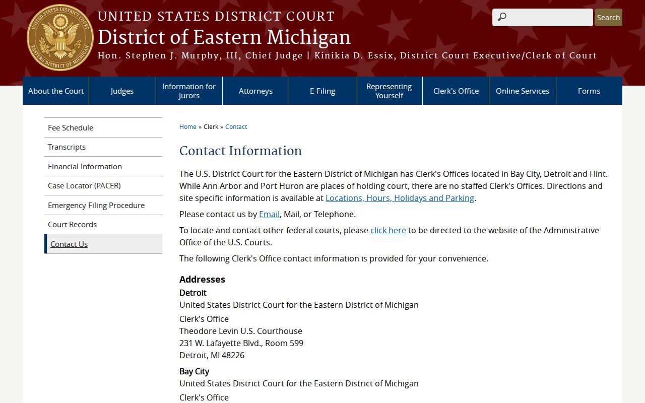 Isabella County most wanted: U.S. District Court Eastern District of Michigan clerk contact page